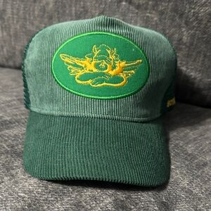 Boys Lie Green Corduroy Trucker Hat with Yellow Embroidery